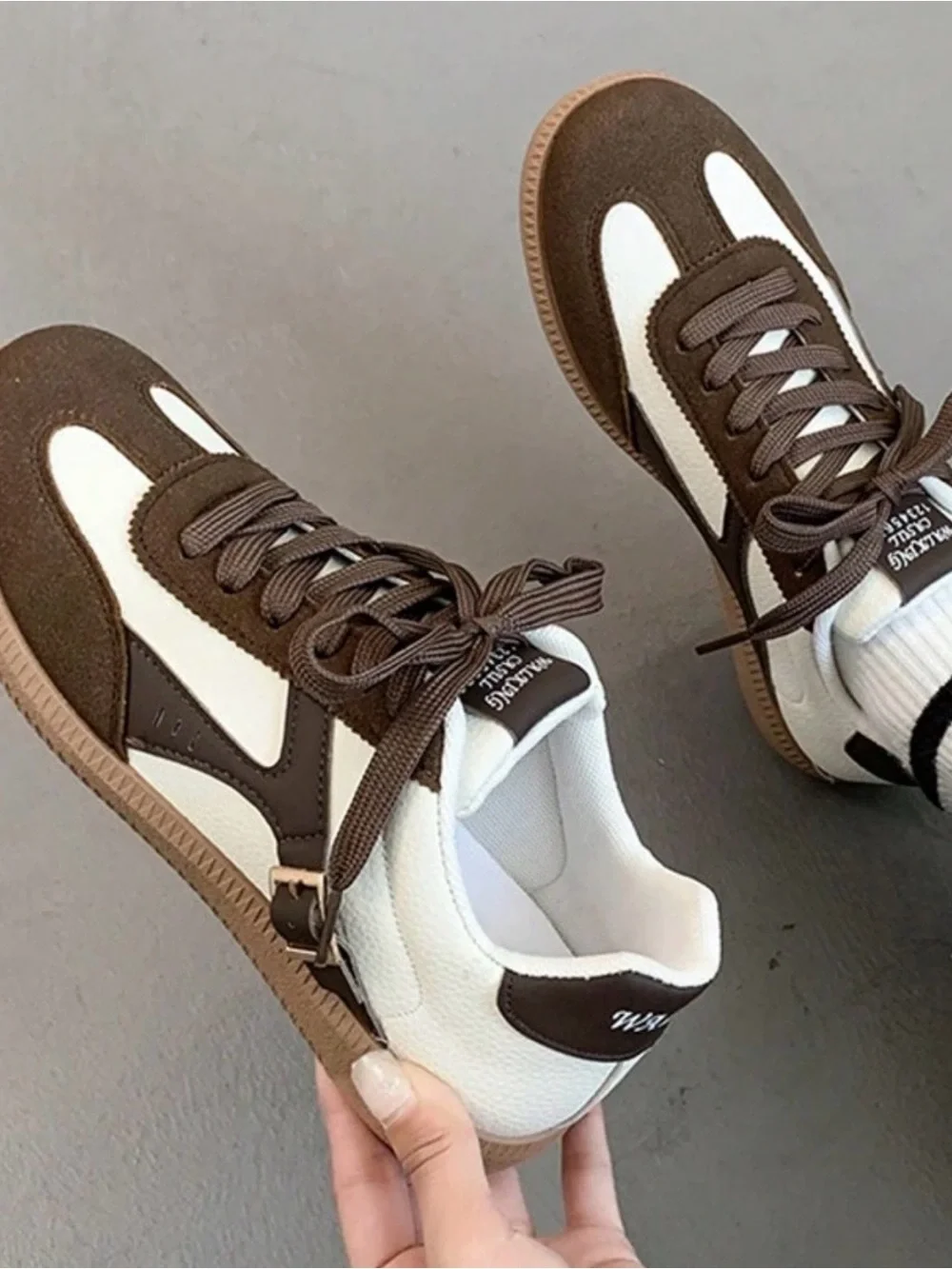 SHEIN Brown and White Women's Retro Sneakers